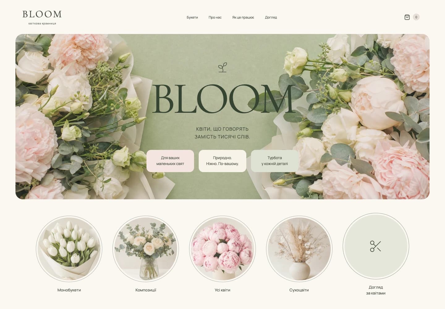 BLOOM · Вебсайт — вигляд на комп’ютері