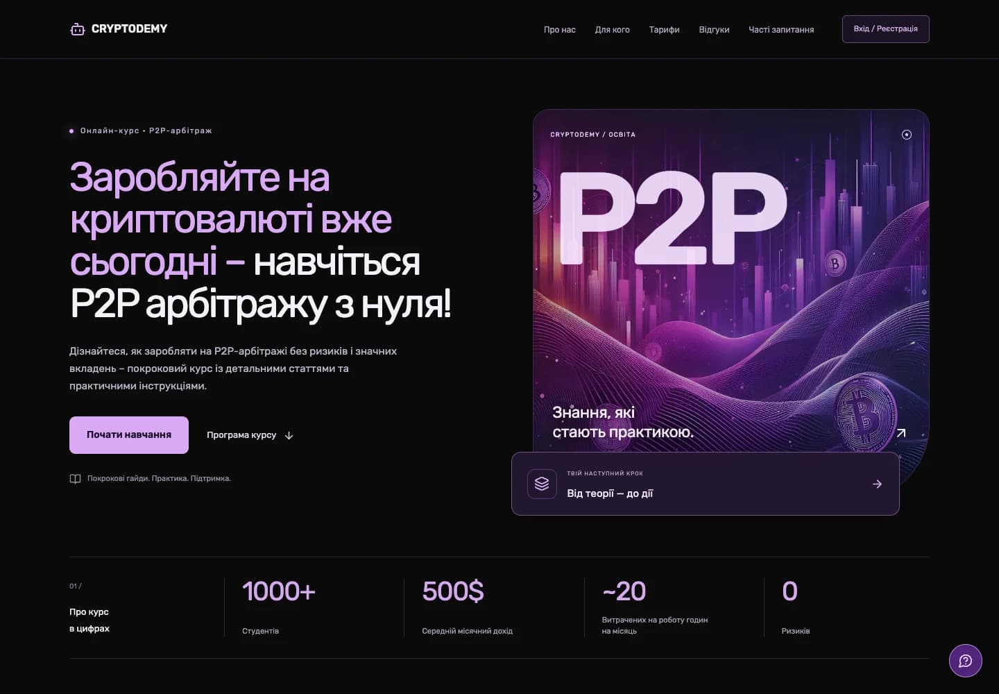 Cryptodemy · Вебсайт — вигляд на комп’ютері