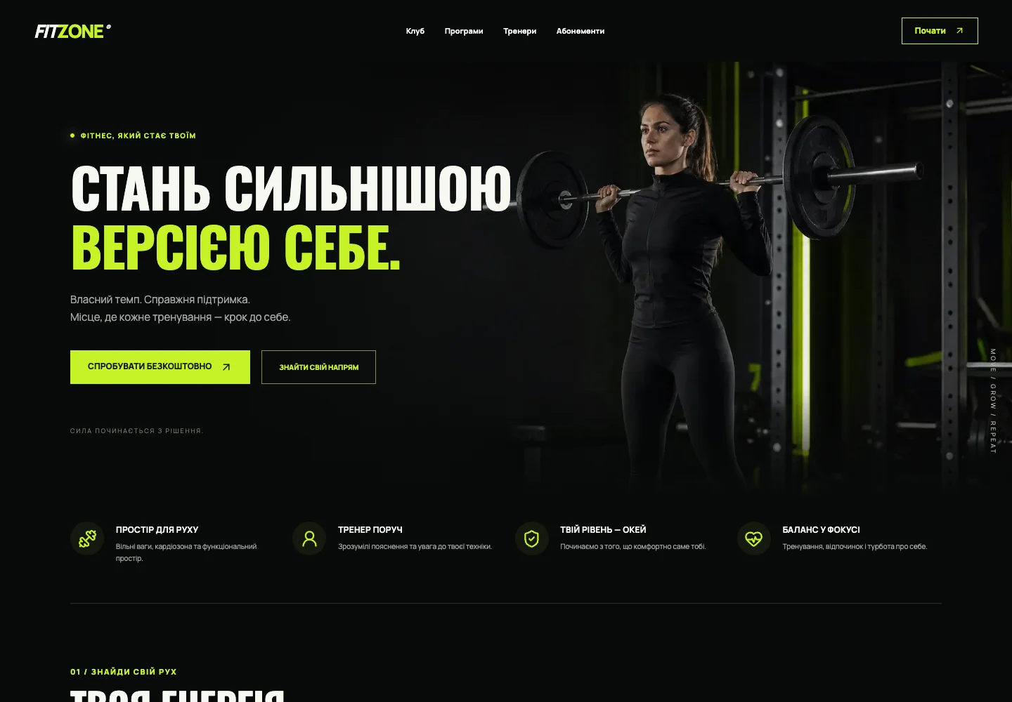 FITZONE · Вебсайт — вигляд на комп’ютері