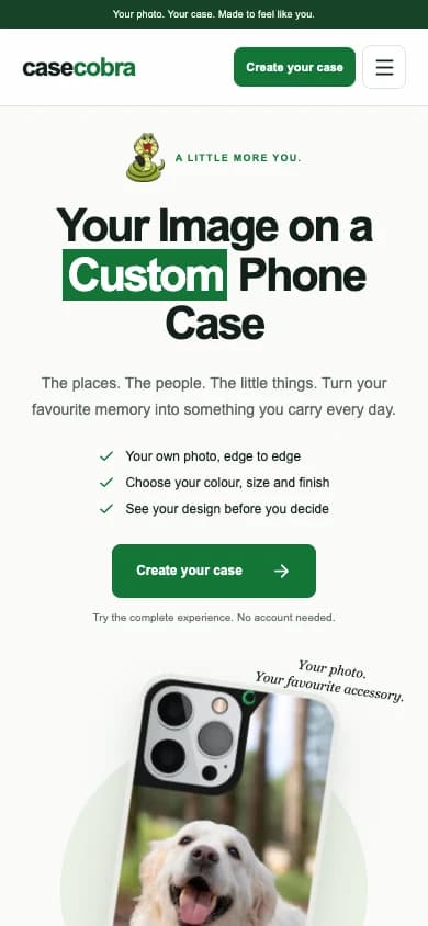 CaseCobra · Лендинг — вигляд на телефоні iPhone